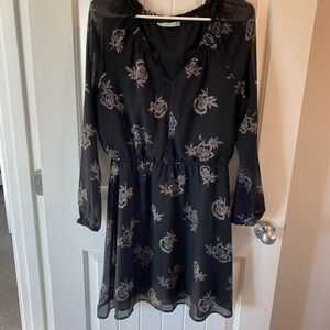 Maurices Black and Cream Floral Long Sleeve Dress